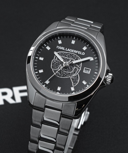KARL LAGERFELD（カールラガーフェルド）の「「KARL LAGERFELD/カール・ラガーフェルド」ラウンド エッセンシャル - スペシャル ボックス - ブラック クリスタル ダイヤモンドダスト アイコン ダイヤル シルバー ブレスレット & カール+シュペット チャーム ブレスレット（アナログ腕時計・レディース・シルバー×ブラック・FREE）」の15枚目の写真