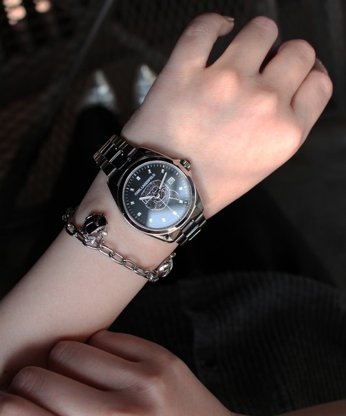 KARL LAGERFELD（カールラガーフェルド）の「「KARL LAGERFELD/カール・ラガーフェルド」ラウンド エッセンシャル - スペシャル ボックス - ブラック クリスタル ダイヤモンドダスト アイコン ダイヤル シルバー ブレスレット & カール+シュペット チャーム ブレスレット（アナログ腕時計・レディース・シルバー×ブラック・FREE）」の12枚目の写真