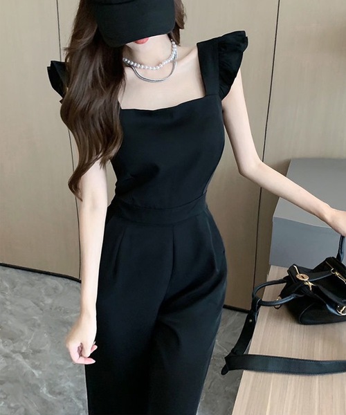 Lace Ladies(レースレディース)の「ショルダー フリル ハイウエスト フレア サロペット(サロペット/オーバーオール・レディース・ブラック・S/M/L/XL)」の4枚目の写真