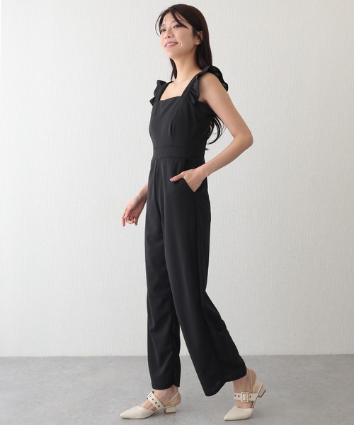 Lace Ladies(レースレディース)の「ショルダー フリル ハイウエスト フレア サロペット(サロペット/オーバーオール・レディース・ブラック・S/M/L/XL)」の10枚目の写真