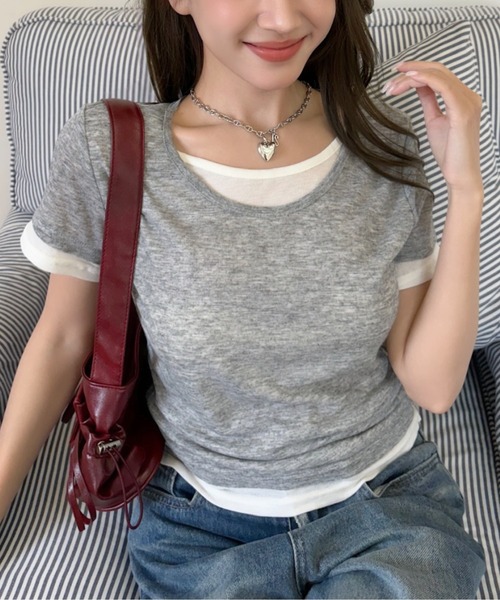 Good Riddance(グッドリダンス)の「【Good Riddance】レイヤード風 配色 シアー 半袖Tシャツ(Tシャツ/カットソー・レディース・ブラック/グレー/ブルー・FREE)」の9枚目の写真
