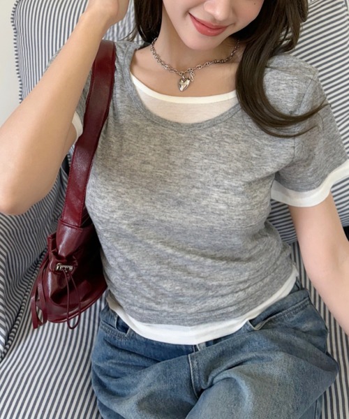 Good Riddance(グッドリダンス)の「【Good Riddance】レイヤード風 配色 シアー 半袖Tシャツ(Tシャツ/カットソー・レディース・ブラック/グレー/ブルー・FREE)」の10枚目の写真