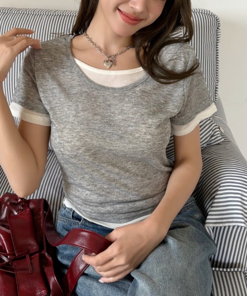 Good Riddance(グッドリダンス)の「【Good Riddance】レイヤード風 配色 シアー 半袖Tシャツ(Tシャツ/カットソー・レディース・ブラック/グレー/ブルー・FREE)」の12枚目の写真