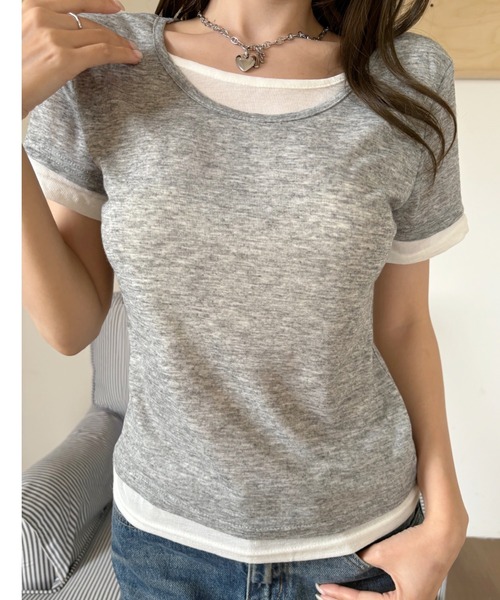 Good Riddance(グッドリダンス)の「【Good Riddance】レイヤード風 配色 シアー 半袖Tシャツ(Tシャツ/カットソー・レディース・ブラック/グレー/ブルー・FREE)」の14枚目の写真