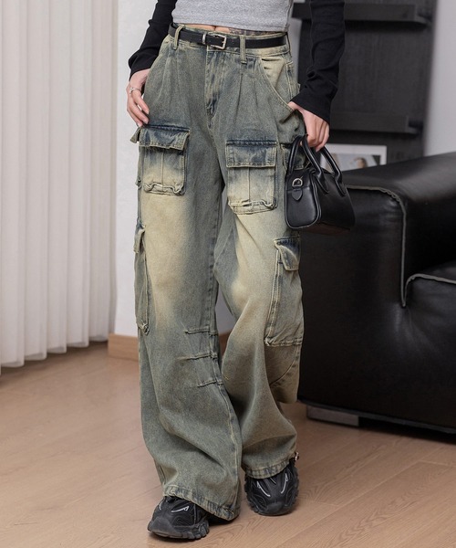 DAY CLOSET(デイ クローゼット)の「レディース 旬のY2K。ヴィンテージ加工ボリュームカーゴワイドデニムパンツ(デニムパンツ・レディース・ブラック/ブルー系その他・XL/M/S/L)」の10枚目の写真