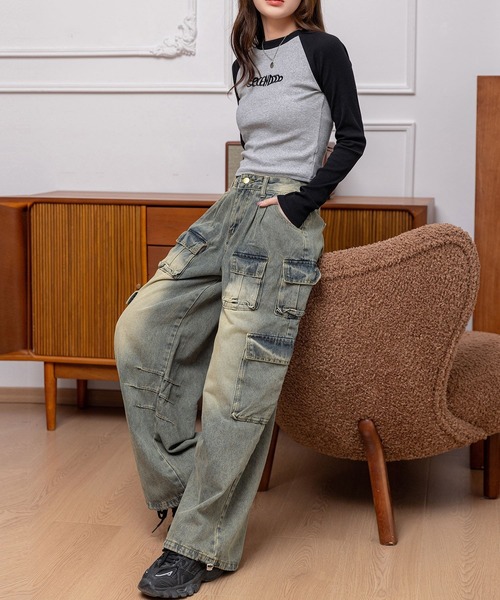 DAY CLOSET(デイ クローゼット)の「レディース 旬のY2K。ヴィンテージ加工ボリュームカーゴワイドデニムパンツ(デニムパンツ・レディース・ブラック/ブルー系その他・XL/M/S/L)」の15枚目の写真