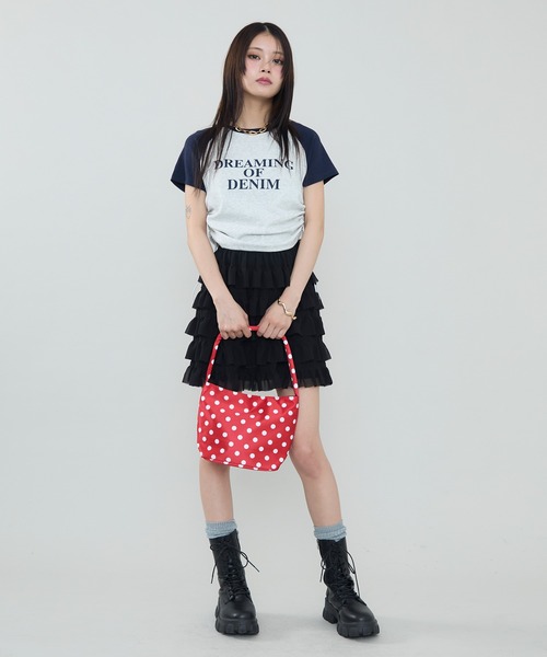SEN TOKYO(セントーキョー)の「シルエット調整可能。ラグランスリーブ×ショート丈 ロゴプリントTシャツ(Tシャツ/カットソー・レディース・ネイビー/レッド/ブラック・FREE)」の16枚目の写真