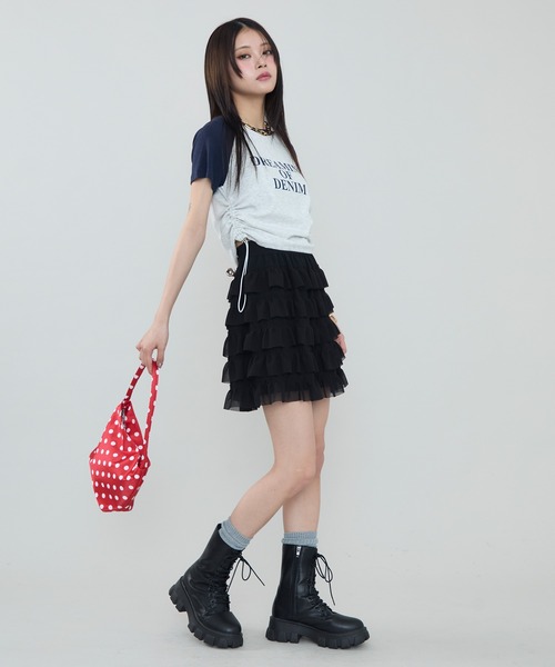 SEN TOKYO(セントーキョー)の「シルエット調整可能。ラグランスリーブ×ショート丈 ロゴプリントTシャツ(Tシャツ/カットソー・レディース・ネイビー/レッド/ブラック・FREE)」の18枚目の写真