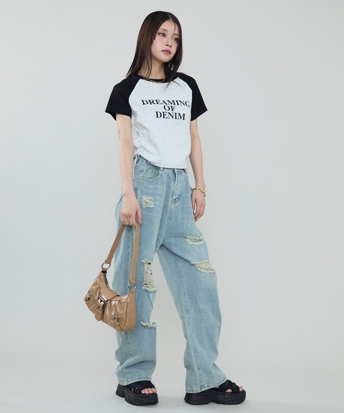 SEN TOKYO(セントーキョー)の「シルエット調整可能。ラグランスリーブ×ショート丈 ロゴプリントTシャツ(Tシャツ/カットソー・レディース・ネイビー/レッド/ブラック・FREE)」の9枚目の写真