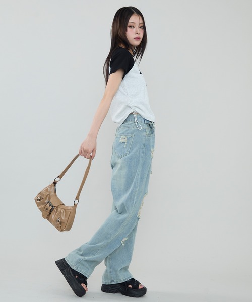 SEN TOKYO(セントーキョー)の「シルエット調整可能。ラグランスリーブ×ショート丈 ロゴプリントTシャツ(Tシャツ/カットソー・レディース・ネイビー/レッド/ブラック・FREE)」の12枚目の写真