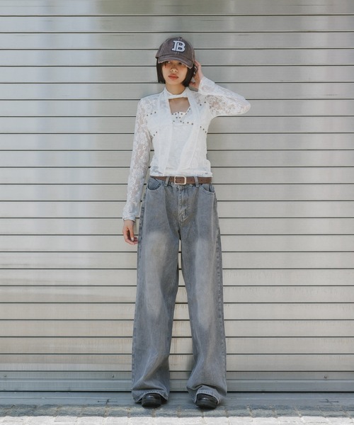 BLANK　（ブランク）の「Studs Ribbon Lace Tops / スタッズリボンレース トップス（Tシャツ/カットソー・レディース・ホワイト/ブラック・FREE）」の11枚目の写真