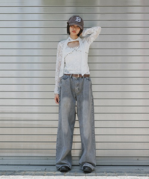 BLANK　（ブランク）の「Studs Ribbon Lace Tops / スタッズリボンレース トップス（Tシャツ/カットソー・レディース・ホワイト/ブラック・FREE）」の12枚目の写真