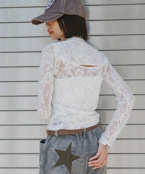 BLANK　（ブランク）の「Studs Ribbon Lace Tops / スタッズリボンレース トップス（Tシャツ/カットソー・レディース・ホワイト/ブラック・FREE）」の10枚目の写真