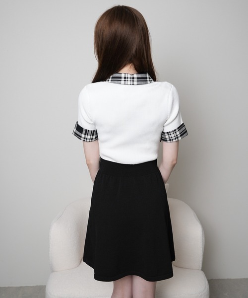 チェックカラーフレアニットワンピース（ワンピース）｜LIPSERVICE