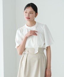 TRUDEA | 【UVカット,防汚加工,ウォッシャブル,防シワ】マルチファンクションアシメボウタイ半袖ブラウス(シャツ/ブラウス)