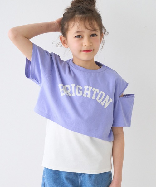 キッズ 肩ファスナー短丈トップス＆タンクトップ 2点セット（T