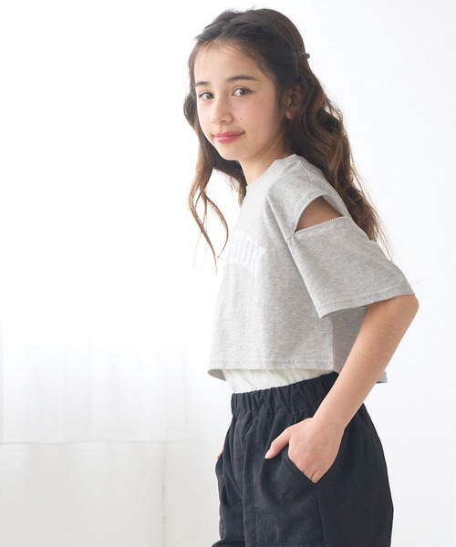 キッズ 肩ファスナー短丈トップス＆タンクトップ 2点セット（T