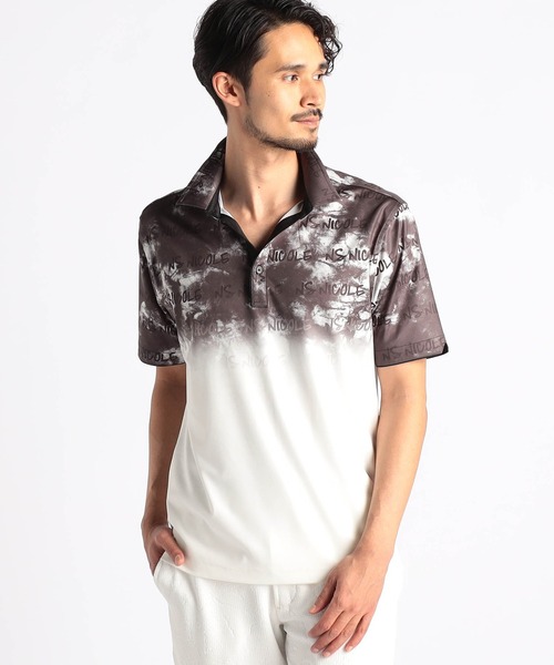 NICOLE CLUB FOR MEN(ニコルクラブフォーメン)の「【25モデルEC限定再販売】ムラ柄スキッパーポロシャツ(ポロシャツ・メンズ・ブラック/グリーン/ピンク/オフホワイト・LARGE/X-LARGE/MEDIUM/XX-LARGE)」の1枚目の写真