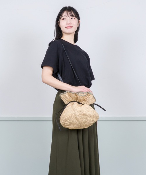値下げ新品ラフィア　ショルダーバッグ　かごバッグ セール】 A point etc VICHY ラフィアショルダーバッグ （かご
