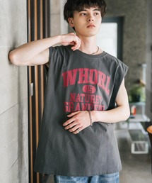 オーバーサイズ ピグメントライクグラフィックプリントノースリーブTシャツ