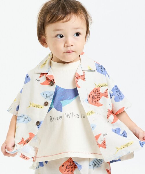 BIT'Z（ビッツ）の「【リンク】夏っぽい総柄アロハ半袖シャツ（シャツ/ブラウス・キッズ・キナリ/オレンジ/カーキ・95/80/120/110/100/90）」の2枚目の写真