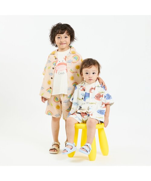 BIT'Z（ビッツ）の「【リンク】夏っぽい総柄アロハ半袖シャツ（シャツ/ブラウス・キッズ・キナリ/オレンジ/カーキ・95/80/120/110/100/90）」の7枚目の写真