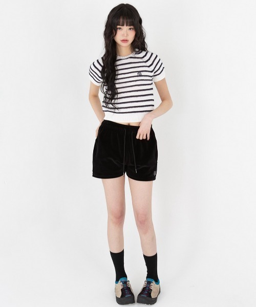 tシャツ A'GEM/9 × .kom 「muah muah/ムーアムーア」BOUCLE STRIPE RAGLAN HALF KNIT/ブークレーボ A'GEM/9 × .kom 『muah muah/ムーアムーア』BOUCLE STRIPE