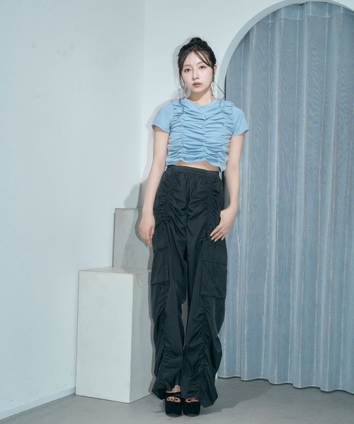 ANDGEEBEE(アンジービー)の「ギャザーリボンカーゴパンツ(カーゴパンツ・レディース・グレイッシュベージュ/ブラック・FREE)」の8枚目の写真