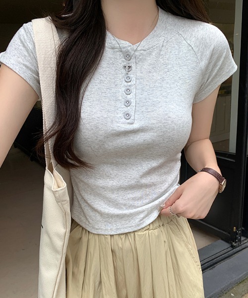 Teem Store(チームストア)の「ヘンリーネック ラグランコンパクトTシャツ(Tシャツ/カットソー・レディース・グレー/ホワイト/ブラック・S/M)」の13枚目の写真