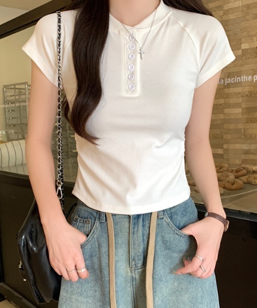 Teem Store(チームストア)の「ヘンリーネック ラグランコンパクトTシャツ(Tシャツ/カットソー・レディース・グレー/ホワイト/ブラック・S/M)」の18枚目の写真