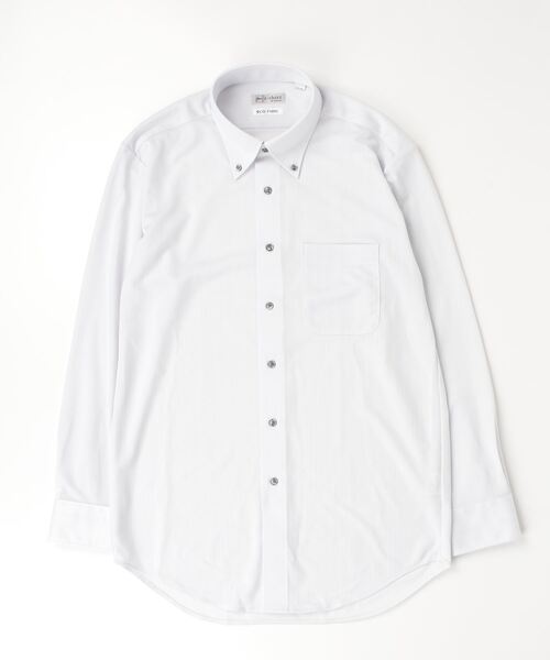 Perfect Suit FActory（パーフェクトスーツファクトリー）の「【接触冷感/完全ノーアイロン】長袖アイシャツ　ベンベルグ　ボタンダウン　グレー（ビジネスシャツ・メンズ・ライトグレー・首回り37cm-裄丈80cm/首回り39cm-裄丈80cm/首回り41cm-裄丈82cm/首回り45cm-裄丈86cm/首回り41cm-裄丈84cm）」の5枚目の写真