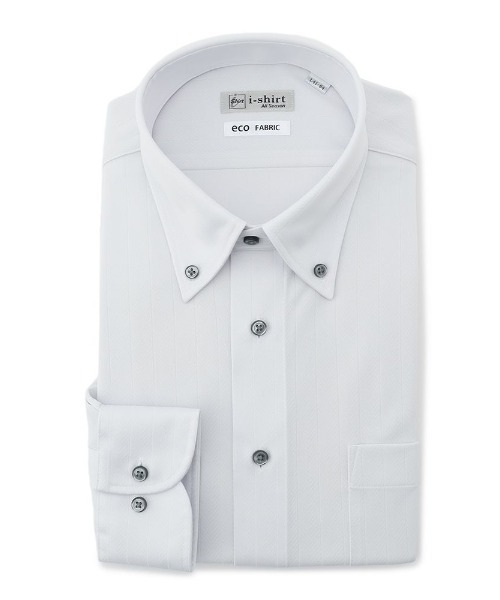 Perfect Suit FActory（パーフェクトスーツファクトリー）の「【接触冷感/完全ノーアイロン】長袖アイシャツ　ベンベルグ　ボタンダウン　グレー（ビジネスシャツ・メンズ・ライトグレー・首回り37cm-裄丈80cm/首回り39cm-裄丈80cm/首回り41cm-裄丈82cm/首回り45cm-裄丈86cm/首回り41cm-裄丈84cm）」の3枚目の写真