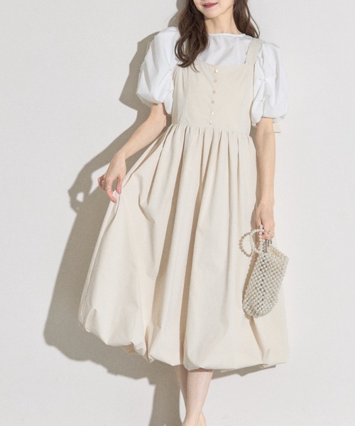 tocco closet(トッコ クローゼット)の「【ZOZO限定】ショルダーバックリボンバルーンジャンパースカート(ジャンパースカート・レディース・アイボリー/ブラック/グレイッシュベージュ・M)」の1枚目の写真