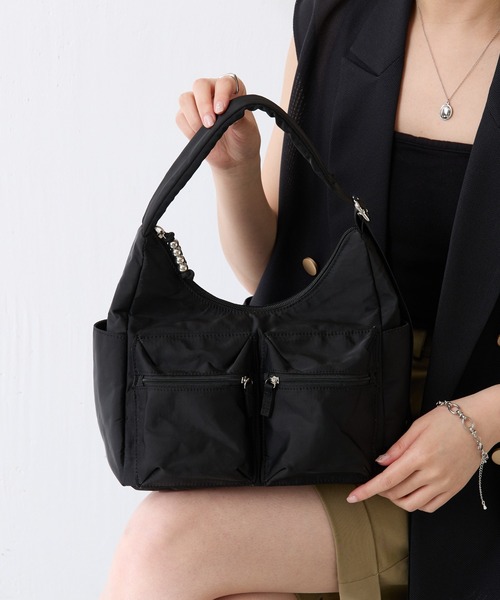 COLLAGE GALLARDAGALANTE（コラージュガリャルダガランテ）の「ダブルポケットビジューバッグ（ショルダーバッグ・レディース・ブラック/ベージュ・FREE）」の6枚目の写真