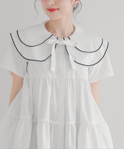 Fit more(フィットモア)の「ペタルカラーティアードブラウス(シャツ/ブラウス・レディース・パープル/ホワイト/ベビーピンク・FREE)」の10枚目の写真