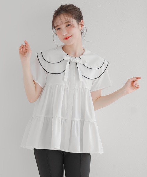 Fit more(フィットモア)の「ペタルカラーティアードブラウス(シャツ/ブラウス・レディース・パープル/ホワイト/ベビーピンク・FREE)」の9枚目の写真