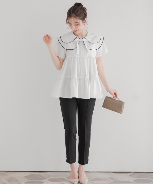 Fit more(フィットモア)の「ペタルカラーティアードブラウス(シャツ/ブラウス・レディース・パープル/ホワイト/ベビーピンク・FREE)」の8枚目の写真