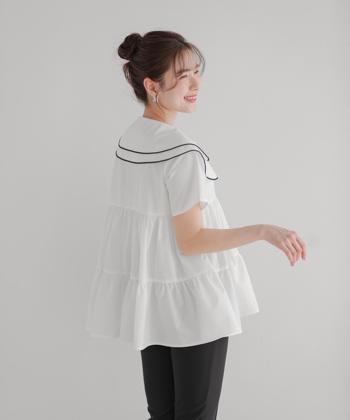 Fit more(フィットモア)の「ペタルカラーティアードブラウス(シャツ/ブラウス・レディース・パープル/ホワイト/ベビーピンク・FREE)」の7枚目の写真