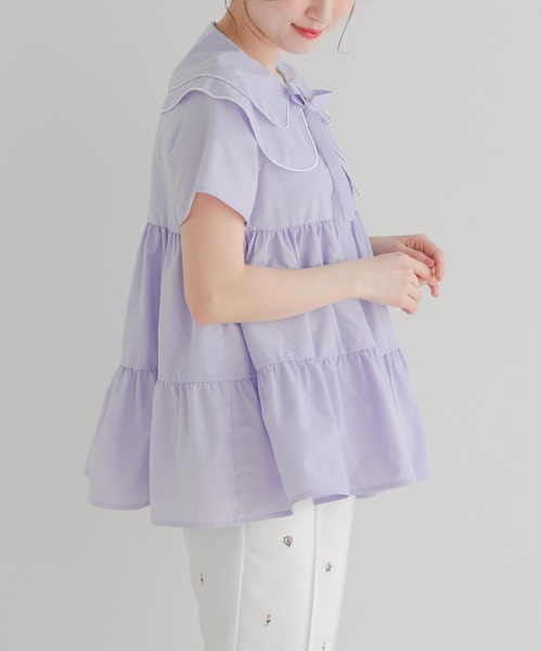 Fit more(フィットモア)の「ペタルカラーティアードブラウス(シャツ/ブラウス・レディース・パープル/ホワイト/ベビーピンク・FREE)」の6枚目の写真