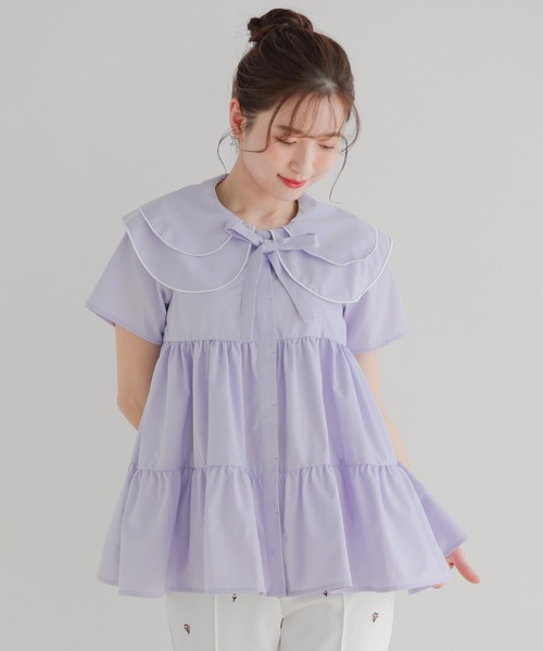 Fit more(フィットモア)の「ペタルカラーティアードブラウス(シャツ/ブラウス・レディース・パープル/ホワイト/ベビーピンク・FREE)」の22枚目の写真