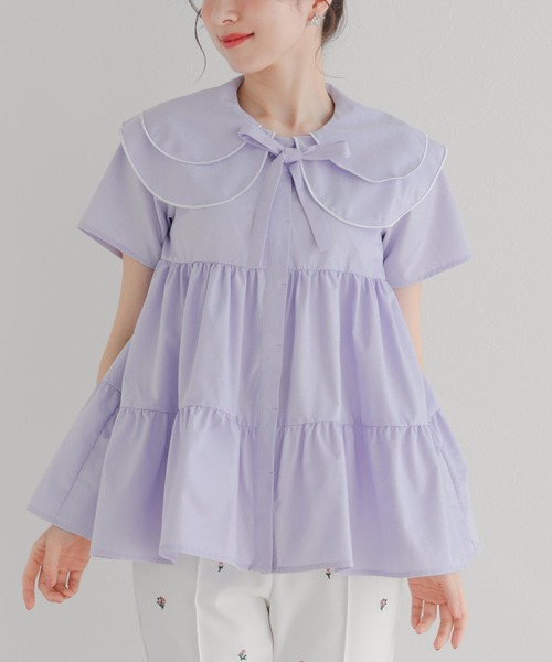 Fit more(フィットモア)の「ペタルカラーティアードブラウス(シャツ/ブラウス・レディース・パープル/ホワイト/ベビーピンク・FREE)」の5枚目の写真