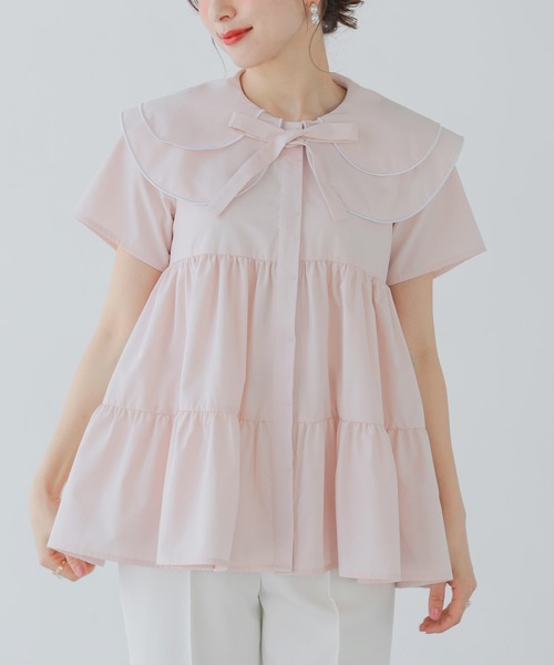 Fit more(フィットモア)の「ペタルカラーティアードブラウス(シャツ/ブラウス・レディース・パープル/ホワイト/ベビーピンク・FREE)」の21枚目の写真