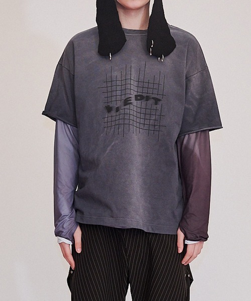 VI E DIT（ヴィエディット）の「GraphicT-shirts/グラフィックTシャツ/洗える/ブリーチ加工/フェード（Tシャツ/カットソー・メンズ・アイボリー/ネイビー・1/2）」の7枚目の写真