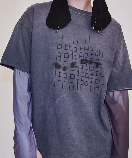 VI E DIT（ヴィエディット）の「GraphicT-shirts/グラフィックTシャツ/洗える/ブリーチ加工/フェード（Tシャツ/カットソー・メンズ・アイボリー/ネイビー・1/2）」の10枚目の写真