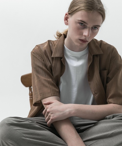 SLICK（スリック）の「【SLICK/スリック】Leno Cloth Open Collar Shirt/ 絡み織ストライプオープンカラーシャツ（シャツ/ブラウス・メンズ・ブラウン/ホワイト/ブラック・1/2/3）」の3枚目の写真