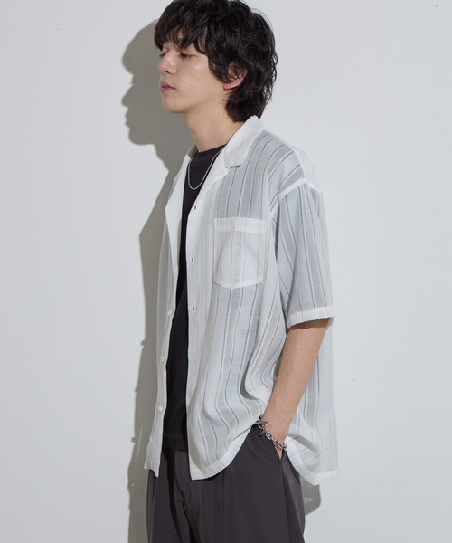 SLICK（スリック）の「【SLICK/スリック】Leno Cloth Open Collar Shirt/ 絡み織ストライプオープンカラーシャツ（シャツ/ブラウス・メンズ・ブラウン/ホワイト/ブラック・1/2/3）」の6枚目の写真