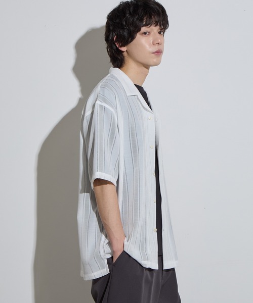 SLICK（スリック）の「【SLICK/スリック】Leno Cloth Open Collar Shirt/ 絡み織ストライプオープンカラーシャツ（シャツ/ブラウス・メンズ・ブラウン/ホワイト/ブラック・1/2/3）」の7枚目の写真