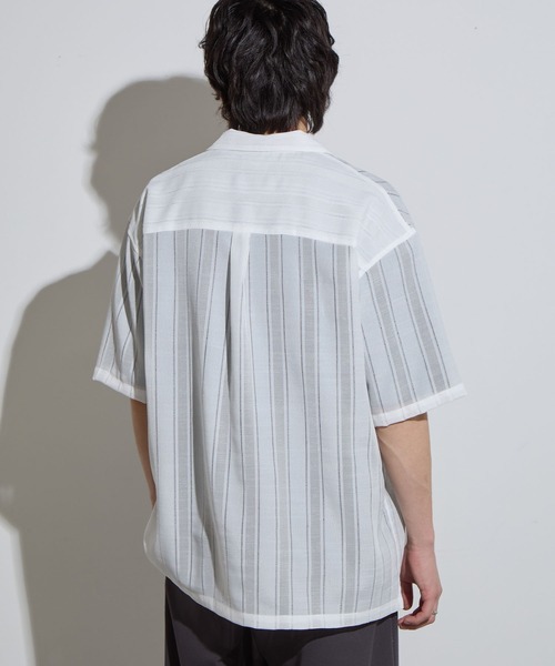 SLICK（スリック）の「【SLICK/スリック】Leno Cloth Open Collar Shirt/ 絡み織ストライプオープンカラーシャツ（シャツ/ブラウス・メンズ・ブラウン/ホワイト/ブラック・1/2/3）」の8枚目の写真