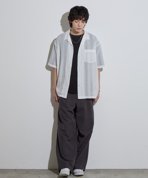 SLICK（スリック）の「【SLICK/スリック】Leno Cloth Open Collar Shirt/ 絡み織ストライプオープンカラーシャツ（シャツ/ブラウス・メンズ・ブラウン/ホワイト/ブラック・1/2/3）」の9枚目の写真