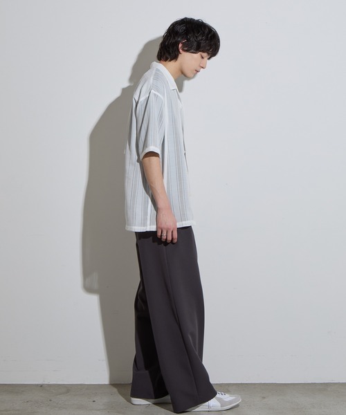 SLICK（スリック）の「【SLICK/スリック】Leno Cloth Open Collar Shirt/ 絡み織ストライプオープンカラーシャツ（シャツ/ブラウス・メンズ・ブラウン/ホワイト/ブラック・1/2/3）」の10枚目の写真